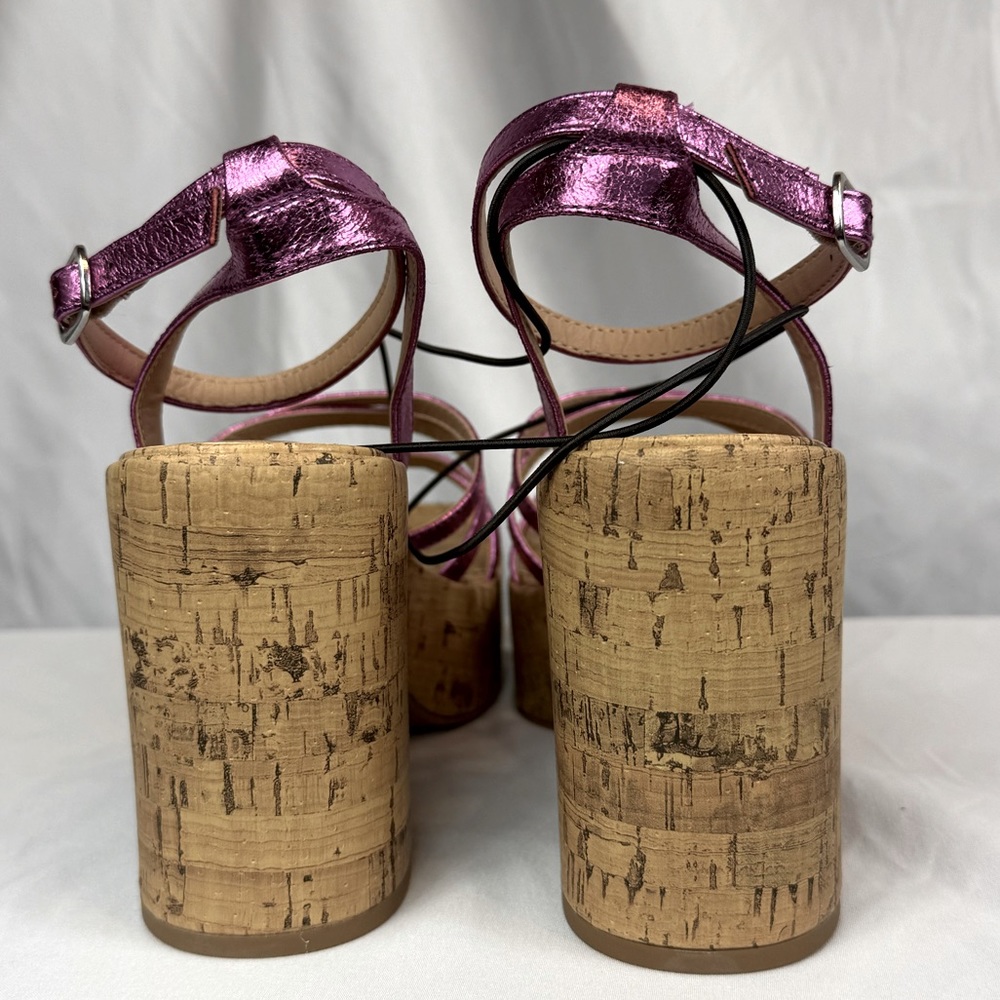 NIB POP Admission Metallic Pink Cork Heeled Sandals - Picture 8 of 14